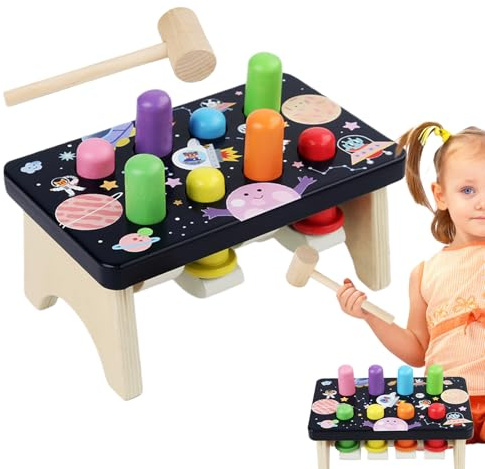 Jouet marteau pour bébé, jeu Whack Mole, banc de frappe en bois coloré avec maillet, jouet éducatif pour la motricité fine pour les filles d'âge préscolaire, activité interactive amusante pour l'appre
