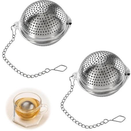2PCS Tea Strainer Balls with Chain, 304 Stainless Steel Tea Infuser 5.6 * 4.5cm, Reusable Fine Mesh Tea Filter for Loose Leaf Tea, Spices, Teapot, Cup, Mug (Silver)
