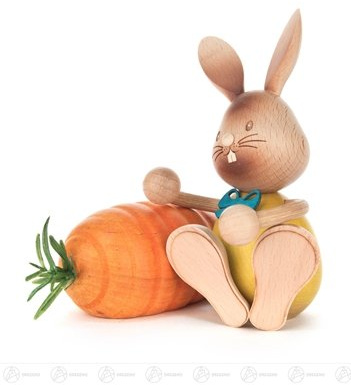 Rudolphs Schatzkiste Ostern & Frühjahr Hase Stupsi mit Möhre Breite x Höhe x Tiefe 10,5 cmx11,5 cmx14 cm NEU Erzgebirge Osterhase Osterdeko