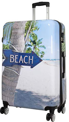 Trendyshop365 Hartschale Reise-Koffer mit Motiv Beach 77 Zentimeter 94 Liter 4 Räder Bunt Strand Zahlenschloss