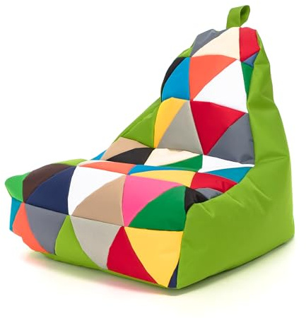 Ecopuf - Sessel Wohnzimmer - Keiko Patchwork S/M Polyester Sack Sitz - Entspannungssessel zum Sitzen - Sack Pouf reißfest schmutzabweisend - Pouff mit Handgriff - Wohnungseinrichtung - Grün Nc1