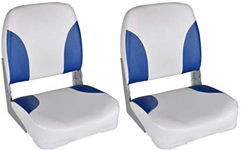 Tidyard Båtsits båtsäten 2 st. av väderbeständig plast, båtstol 41 x 36 x 48 cm med fällbart ryggstöd med blå-vit kudde, PU/PVC