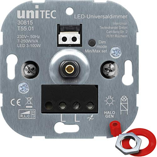 UNITEC LED Universal-Dimmer | Phasenanschnittsdimmung und Phasenabschnittsdimmung | LED und Halogen/Konventionell | geeignet für die Schaltserien von UNITEC, Busch-Jäger sowie Jung und Gira