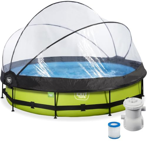 EXIT Toys Aufstellpool Rund Ø 360 x 76 cm mit Filterpumpe und Abdeckplane – Gartenpool für Kinder Geeignet – TÜV CE EN 16582 – Lime – Grün