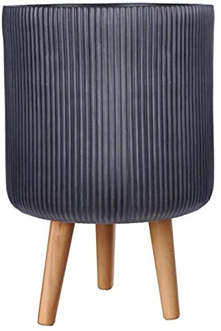 IDEALIST 26cm Large Indoor Plant Pot for Trees | Fluted Black Reinforced Stone Planter with Legs| Flower Pot Cover D26 H46 cm, 15 litres