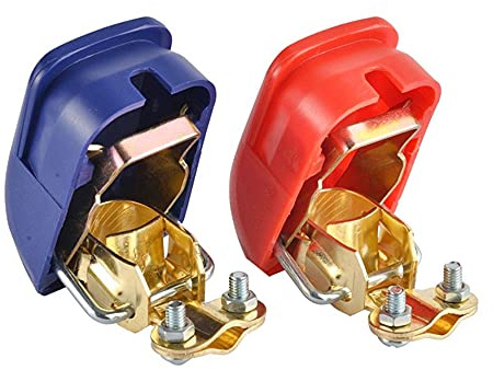1 Paar Auto Batterieklemmen, Schnellverschluss Batterieklemme mit Kappe, 12V Auto Batterieanschlüsse (Rot und Blau)
