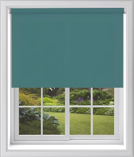 Teal Plain Dim Out Fabric Roller Blind Made To Measure Maximum of 90cm Width All Fitting Included Easy FIt Child Safe