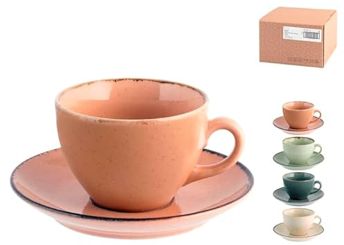 H&H 4-teiliges Teeservice aus robustem Porzellan, verschiedene Farben – Beige, Hellblau, Grün – elegante Tassen und Untertassen für Momente der Entspannung