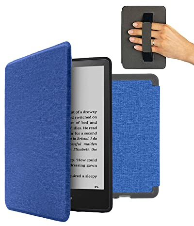MyGadget Hülle für Kindle Paperwhite 11 .Generation 6,8 Zoll [ Modell : M2L3EK | M2L4EK Release: 2021 | 2022 ] mit Handschlaufe & Auto Sleep | Wake Funktion - Flip Case in Dunkel Blau
