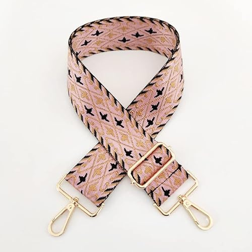 Verstellbarer Schultergurt für Taschen, 75-130cm 5cm Breit Taschengurt Boho Muster Schulterriemen mit Karabiner in Farbe Gold Taschenhenkel Taschenriemen Mädchen DIY Taschenzubehör,Rosa