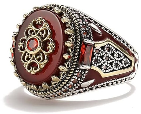 Schmuck Retro Handgefertigter Kronenring für Männer Frauen Eingelegtes Türkisblaues Zirkonsteinerringe-9,31, OZZKI, 30, 8