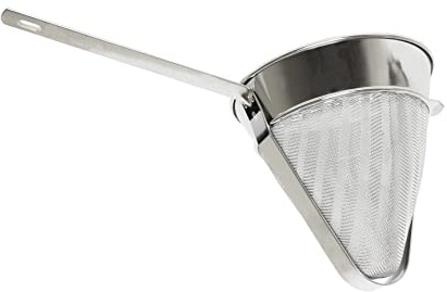 TrueCraftware- 3 qt. Stainless Steel 10 Reinforced Bouillon Strainer Fine Mesh- Cone Shaped Strainer Food Strainer Juice Strainer Kitchen Tools Food Colander For Straining Seeds Beans Sauces