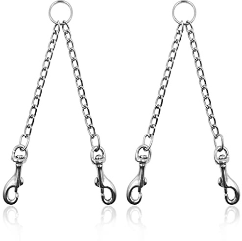DanziX Lot de 2 chaînes en métal pour chien - Résistantes à la mastication et aux nœuds - Pour promener 2 chiens (argenté)