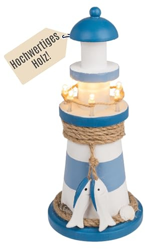 Out of the blue Holz Leuchtturm mit LED - Maritime Deko aus Holz für Wohnzimmer & Flur - Stimmungsvolle Beleuchtung ohne Kabel - Batteriebetriebenes Leuchtobjekt als perfektes Wohnaccessoire