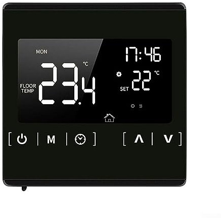 DAZZLEEX Thermostat à écran Tactile Noir MH-1823D - Programmation hebdomadaire, Double contrôle de température pour Chauffage électrique et au Sol, Haute Puissance et rétroéclairage