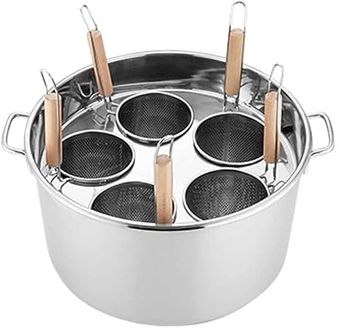 Stainless Steel Stockpots with Divider & Colander Strainer, 3/4/5 Holes Pasta Pot Commercial Spaghetti Pot Pasta Cooker Insert Set, for Kitchen, Restaurant Compatible with Induction, Gas, Electric