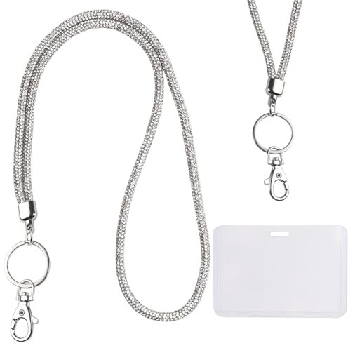 Kristall Schlüsselband，Kristall Lanyard Halskette mit Transparentem ID Kartenhalter，Bling Strass Schlüsselanhänger Glitzer，für Schlüssel, ID Card, Visitenkarten, Studentenausweise, Arbeitskarten