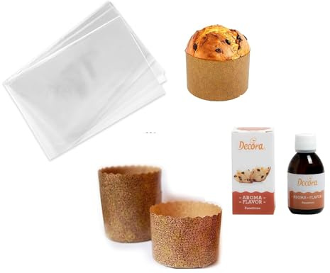 10 Stampi Monouso per PANETTONE 100gr Alto Con Aroma e 10 Buste in Polipropilene in Carta Forno per Pan Canasta, Dolci lievitati,Panettoni, Panettone Gastronomico, Dolci di Natale , Pan brioche