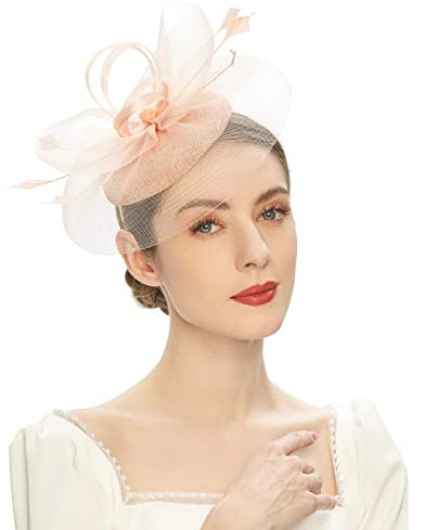 Damen Fascinators Hut Cocktail Party Tee Kopfbedeckung Blumenfeder, 1920s Fascinator Hut Damen, 20er Jahre Stirnband Flapper Feder Haarreif Accessoires Damen Mädchen Kopfbedeckung (Beige #1, One Size)