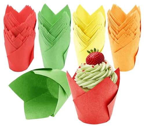 Tulip Cupcake Cases, 200 Pcs Muffin Cases Disposable Baking Cups | Tulip Baking Paper Cups Baking Cases Greaseproof Muffin Cup for Weddings Birthday Party Supplies