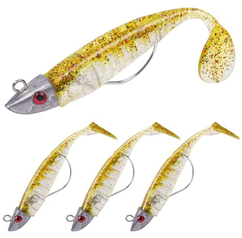 HOTUT Gummifische Set, 3 Stücke Angelköder mit Jigkopf, Gummiköder für Forelle Zander Barsch, Kunstköder Angelausrüstung, Kunstköder Hechtt Köder, Süß & Salzwasser, Männer Angelgeschenke