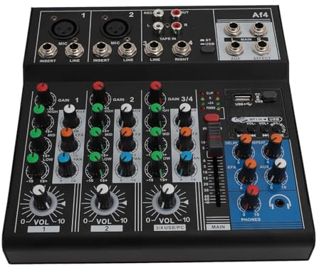 4-Kanal-USB-Mixer, Pro-Audio-Soundboard-Mixer, DJ-Konsole mit BT Wireless Streaming für IOS für -Tablets MP3-Player