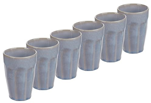 BUTLERS 6er-Set Kaffeebecher 0,33 l Steinzeug Tasse ohne Henkel - BERGAMO - | Blau - Becher für Tee, Kaffee - Trinkbecher für Cappuccino & Kakao - geriffelte Struktur