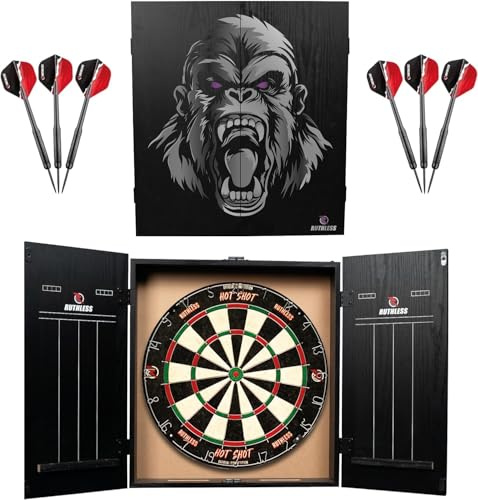 Ruthless Home Darts Center | Komplettes Home Dart Board Center inkl. Schrank, Dartscheibe und 2 Sets Dartpfeile