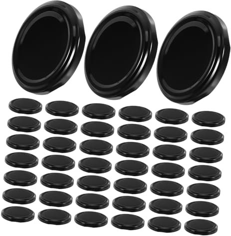 OFFSCH 50pcs 63mm Metal Jam Jar Lids Sealing Replacement Screw Caps Airtight Leakproof Black Canning Jar Covers Suitable for Food Storage and Preserving