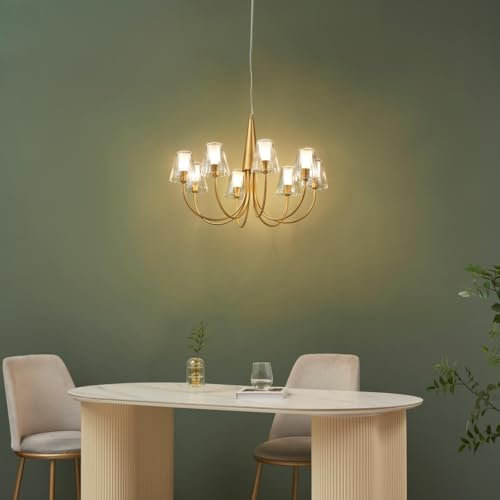 KOSILUM Cerenova – Lámpara barroca dorada – 8 brazos de cristal transparente – Luz blanca cálida – Iluminación salón dormitorio cocina pasillo – 8 x max 28 W – G9 – IP20