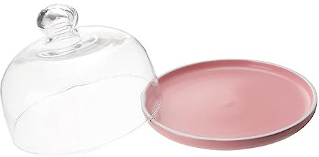 MAGICLULU Nordic Style Ceramic Dessert Plate Matte Pink 8-inch Round Fruit Dish 18cm Glass Cover for Restaurant Snack Serving