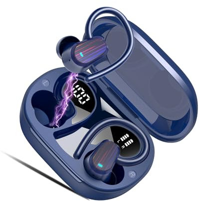 OYIB Wireless Earbuds, 2025 Bluetooth 5.4 Headphones HiFi Stereo Sound with 4 ENC Mic, 50H Playtime Wireless Headphones with Earhooks, LED Display, IP7 Waterproof Earphones for Sport/Running/Gym, Blue