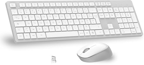 LeadsaiL Clavier Souris sans Fil, Ergonomique Ensemble Clavier de Souris Pleine Taille, 2,4 GHz avec Récepteur USB, 12 Boutons Programables pour PC, Portable, Windows, Mac AZERTY Français