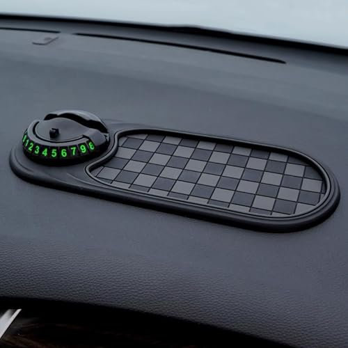 Multifunctional Vehicle-Mounted Anti-Slip Mat, Rotatable Anti Skid Car Dashboard Pad, 2025 Upgraded Universal Car Phone Mount Silicone Cars Pad Mat with Temporary Parking Numbe (Black C)