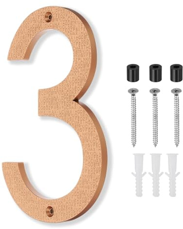 PATIKIL 10 Inch House Number, House Address Numbers Sign Large Floating Modern with Screws for Outside Door Wall Street, Gold, 3