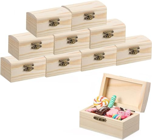 Generisch Holzkiste Klein, Hölzernes Schatztruhe Box, Rechteckige Holzschatzkiste, Mini Schatztruhe aus Holz, Bastelset Basteln, zur Aufbewahrung und Dekoration, 10 Stück