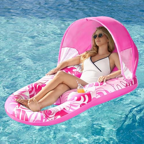 SLOOSH Pool Luftmatratze für Erwachsene, Aufblasbare Pool-Flöße, Schwimmflöße mit Sonnendach, Schwimmsessel mit Getränkehaltern und Fußstütze, Tanning Pool für Sommerparty