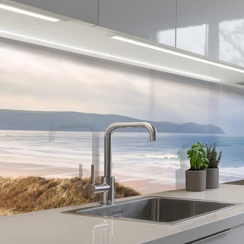 KitchenYeah© Paraschizzi Cucina Adesivo Pannello Parete Paraspruzzi | 80x300 cm - Lavandino Decorativo Duna - Spiaggia - Acqua