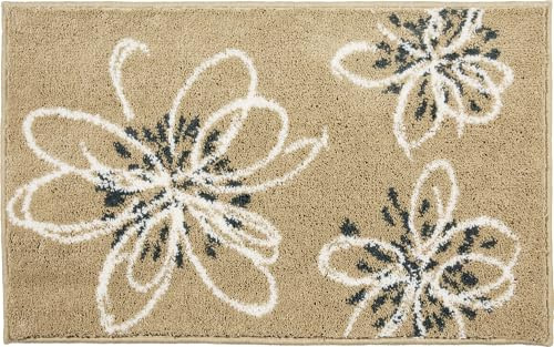 Erwin Müller Badematte Palamas Moderne Blumen beige Größe 50x80 cm - Flauschige Oberfläche, hoher Flor, rutschhemmend, pflegeleicht und formbeständig, für Fußbodenheizung