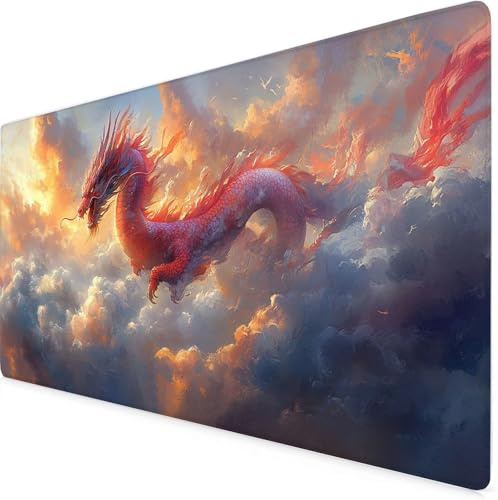 Red Gaming Mouse Pad Dragon Large Mouse Mat Comfortable Mousepad with Smooth Cloth Surface, Textured Wear Resistant, Improved Precision and Speed, Mousemat 600x300x3mm Desk Accessories for Men K7-736