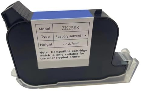 ZK2588 Cartouche solvant à séchage rapide pour imprimantes à jet d'encre sans chiffrement Noir 12,7 mm
