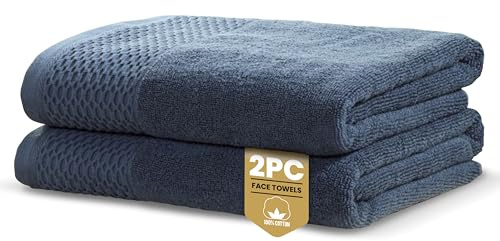 Rapport Home Eden Weave Face Towels 2-Pack Luxurious 100% Cotton 500gsm Soft Absorbent Face Cloths, Oeko-Tex Certified Bathroom Hand Towels | Pacific Blue (30x30cm)