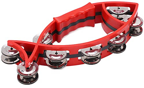 Akozon Zweireihige Tamburine, Tamburin, Fischform, Zweireihige Tamburine, Musikinstrument (Rot)