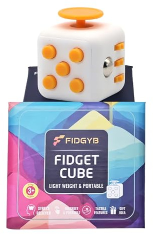FIDGYB Fidget Cube Anti-Stress-Würfel für Erwachsene & Kinder, glattes, leises sensorisches Spielzeug bei Angstzuständen, Fokus & ADHS [Weiß und Gelb]