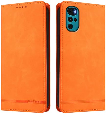 HAOYE Funda Cartera de Cuero Premium para Motorola Moto G22 – Flip Carcasa Magnética con Protección RFID, Soporte Plegable & Bumper Anti-Golpes - Naranja