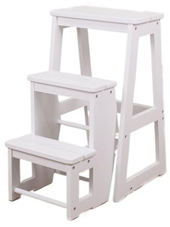 Lkvent escabeau marchepied Tabouret d'escalier en Bois Massif, Chaise multifonctionnelle à Trois marches, escalier Pliant, Convient for la Cuisine, la Salle de Bain et Le Bureau Petit(Wit)