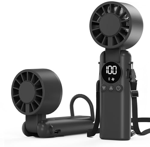 AILBTON Portable Handheld Fan, 5000mAh Rechargeable Mini Personal USB Fan with LED Display & Foldable Design, 199-Speed Powerful Battery Operated Travel Fan for Women, Outdoor, Office Black