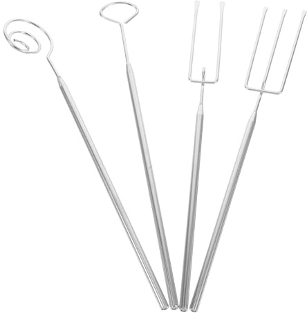 Healeved Kit 4 Ustensiles Fondue Chocolat en Acier Inoxydable, Fourchette 2 Dents, Fourchette 3 Dents, Spirale et Triangle, Outil Tremper Bonbons, Viande, Dessert, Accessoires la Cuisine
