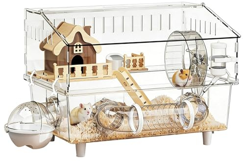 Großer Hamsterkäfig – 17,72 Zoll 2-lagiger, klarer Acryl-Haustierlebensraum | Hamstergehege, Kleintierheim zur Innenbeobachtung, Tierhandlung, Spielplatz im Freien