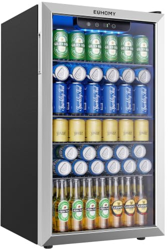 EUHOMY 93L Drinks Fridge, 126 Can Beer Fridge with Glass Door, Wine fridge with Adjustable Shelves for Soda Beer or Wine